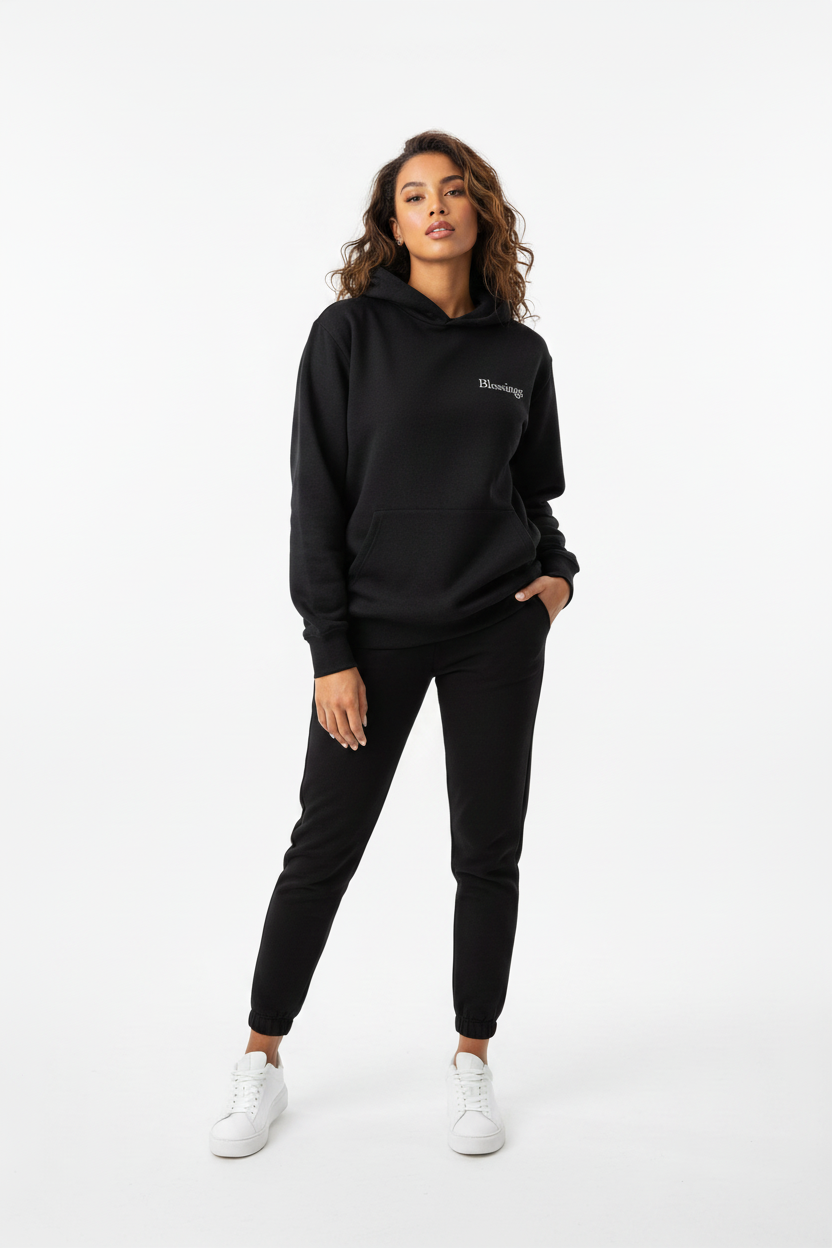 Female Black Hoodie - White Text Left Chest